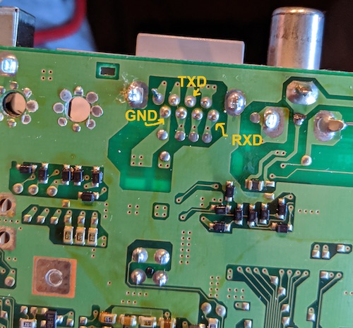 The pinout of the serial port on the mainboard